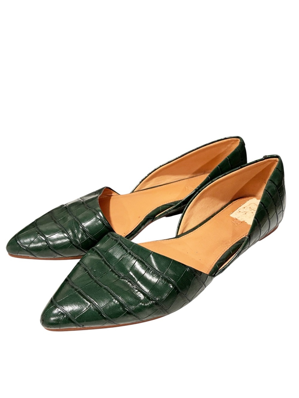 J. Crew Croc-Embossed Pointed Slip-Ons in Academic Green Size 7
